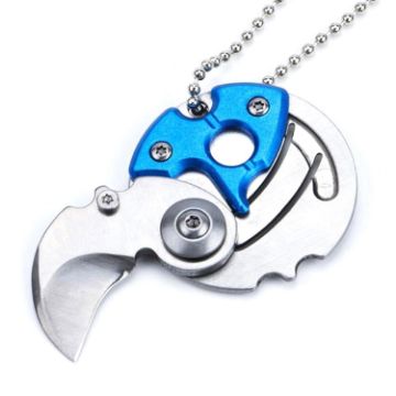 Mini Folding Blade Survival Knife Keychain Multitool (Blue) - 1