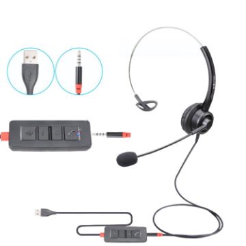 VT200 Single Ear Operator Headset with Mic, 3.5mm Plug to USB - 1