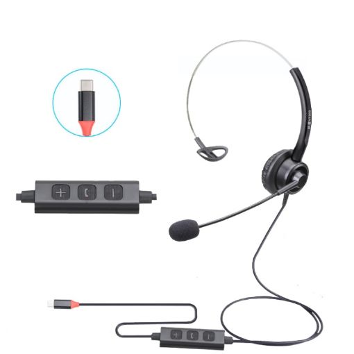 VT200 Single Ear Operator Headset With Mic, Type-C & Answer Key - 1