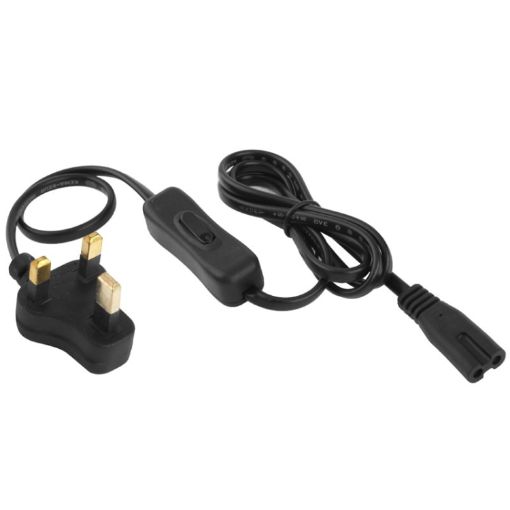 UK Plug 2 Prong AC Power Cord, 1.2m, with 304 Switch (Black) - 1