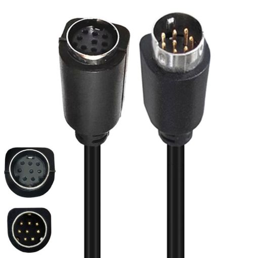 90 Degree Mini DIN 8 Pin TV Audio Adapter, 0.5m S-Video Cable (Black) - 1