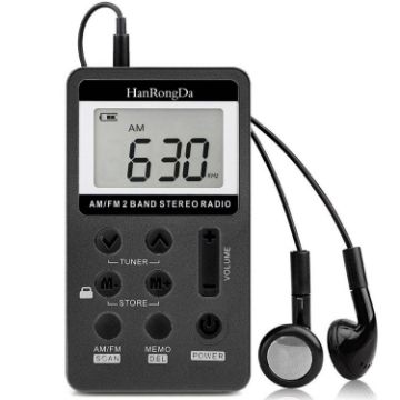 Portable HRD-103 FM/AM Radio with Lanyard & Headset (Black) - 1