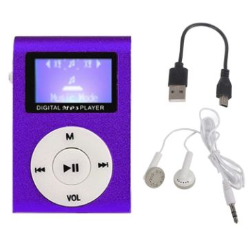 Purple Mini Metal MP3 Player 128M + Earphone Cable & Screen - 1