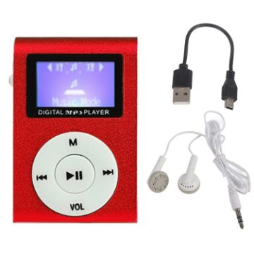 Mini Lavalier Metal MP3 Music Player w/ Screen + Earphone (128M, Red) - 1