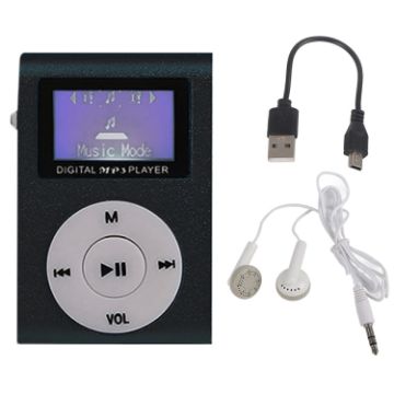 Mini MP3 Player 128M + Earphone Cable Lavalier Screen (Black) - 1