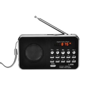 Black L-938 MP3 Player with FM, SD/MMC Support, AUX & Earphone-out - 1