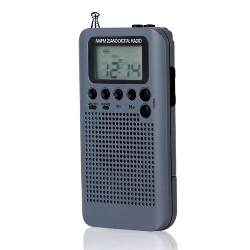 Mini Portable FM + AM Radio with Loudspeaker HRD-104 (Grey) - 1