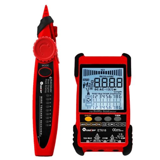 ET618 Red Adjustable Network & POE Cable Tester, Rechargeable - 1