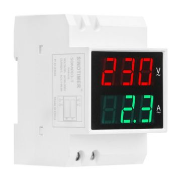 SINOTIMER SDM003-T DIN Rail AC Voltage & Current Meter, Dual Display - 1