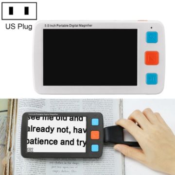 Portable 5.0" HD Vision Aid Magnifying Glass Reader, US Plug, White - 1