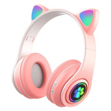 B39 Pink Cat Ear LED Light Wireless Bluetooth Headset - 1