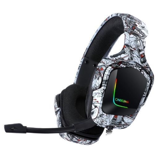 ONIKUMA K20 PS4 Gamer Headphone, Surround Sound, RGB Light, Red Gray - 1