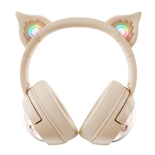 B5 Beige Cat Ear RGB Wireless Bluetooth USB-C HiFi Headset - 1