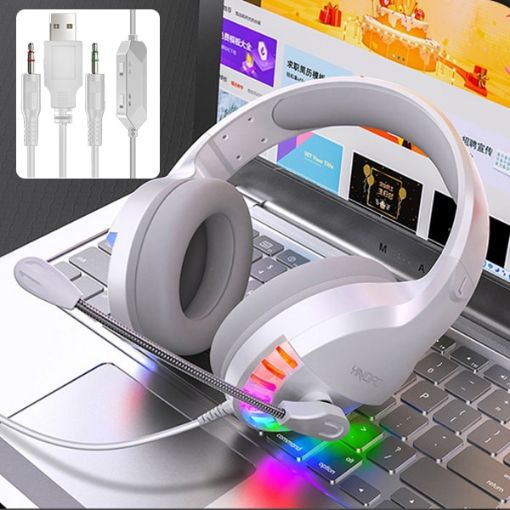 YINDIAO Q2 Wired Gaming Headset with Mic, Dual 3.5mm + USB, White - 1