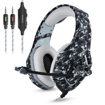 ONIKUMA K1-B Grey Camo Gaming Headphones w/ Mic & Noise Canceling - 1