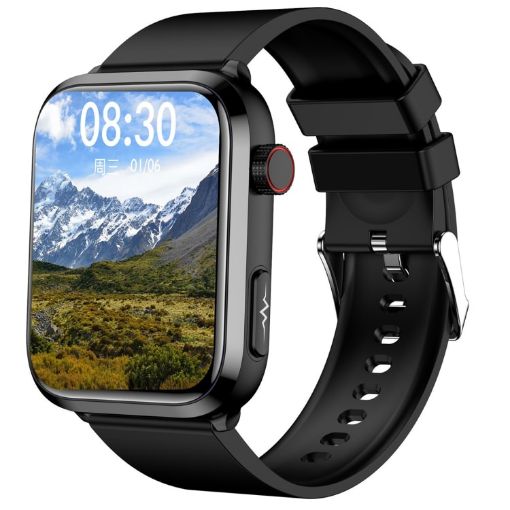 ET210 1.91" IPS Smart Watch, IP67, Temp/ECG Monitoring, Black Band - 1