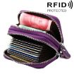 Purple Genuine Leather RFID Blocking Card Holder Wallet - 1