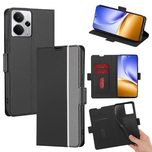 Realme 14 5G Leather Case - Black, Twill Texture, Side Button Access - 1