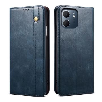 OPPO A5x 4G/5G Leather Case - Oil Wax Crazy Horse Texture (Navy Blue) - 1