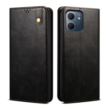 OPPO A5x 4G/5G Black Leather Phone Case - Oil Wax Crazy Horse Texture - 1