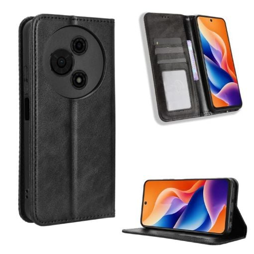 TCL 605/60 SE Leather Phone Case with Magnetic Buckle (Black) - 1