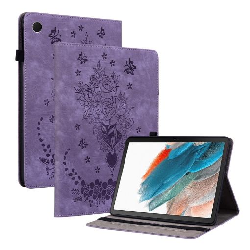 Galaxy Tab 9+ Case: Purple Butterfly Rose Embossed Leather Cover - 1