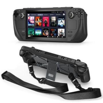 Steam Deck Shockproof Case with Holder & Strap (Black) - 1