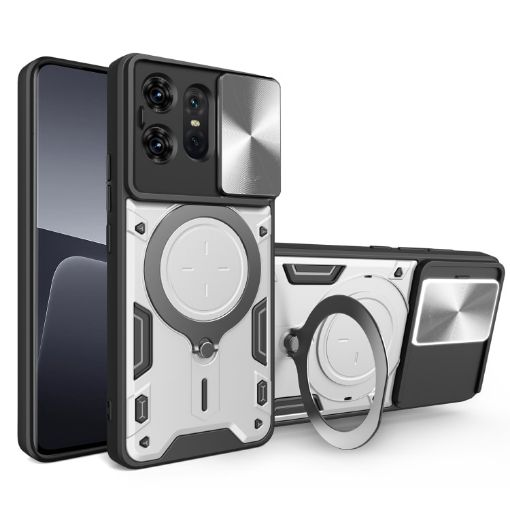 Motorola Edge 50 Pro Silver Magnetic Holder Camshield Case - 1