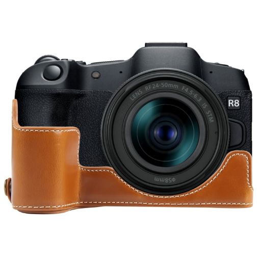 Canon EOS R8 PU Leather Camera Half Case Base, Brown, 1/4" Thread - 1