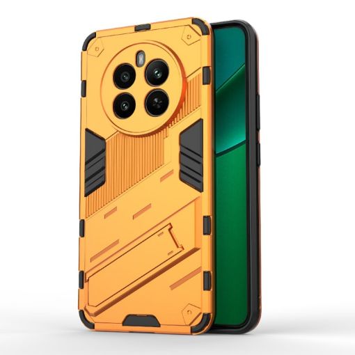 Realme 12+ 5G Global Punk Armor Phone Case with Holder (Orange) - 1