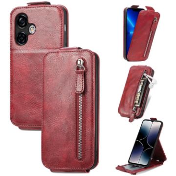 Red Leather Flip Case for Ulefone Note 16 Pro with Zipper Wallet - 1