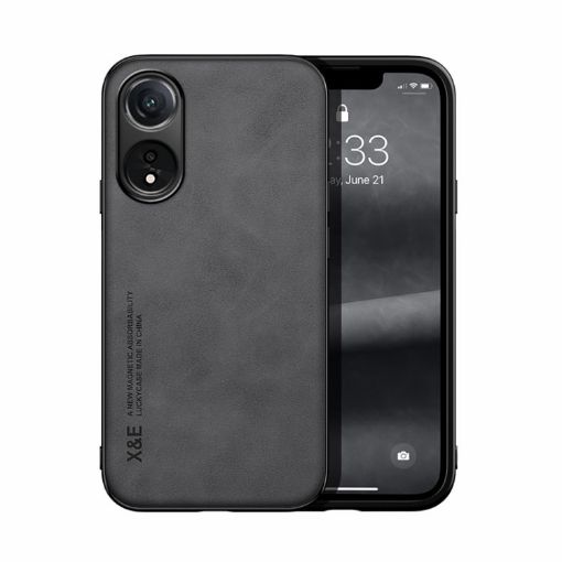 OPPO A78 4G Dark Grey Leather Magnetic Phone Case - 1