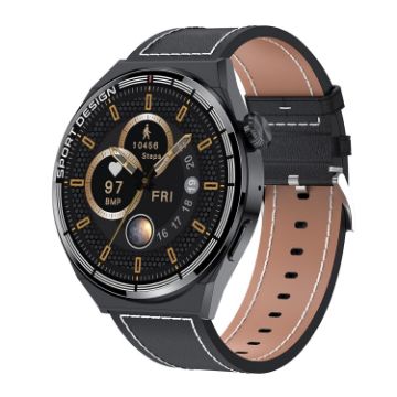 HDT MAX 1.60" Black Dial Leather Band IP68 Smart Watch Bluetooth Call - 1