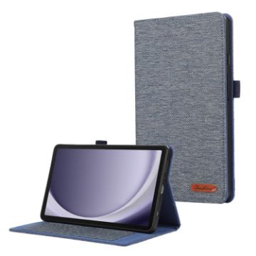 Samsung Galaxy Tab A9 Fabric Flip Leather Case, Dark Blue - 1