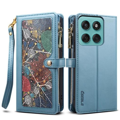 Moto G86 5G ESEBLE Lanyard Zipper Wallet RFID Case (Blue) - 1