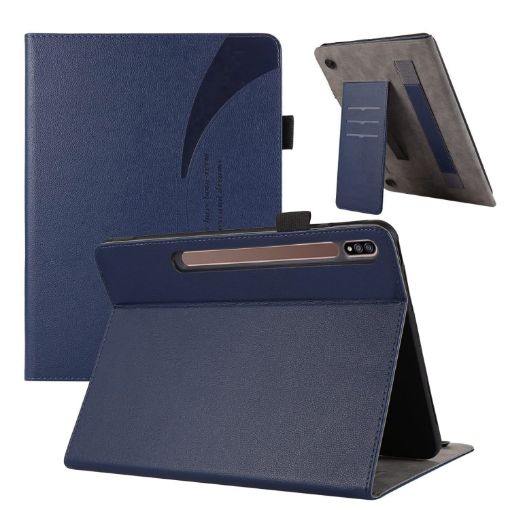 Dark Blue Litchi Texture Leather Case for Galaxy Tab S9/S8/S7 - 1