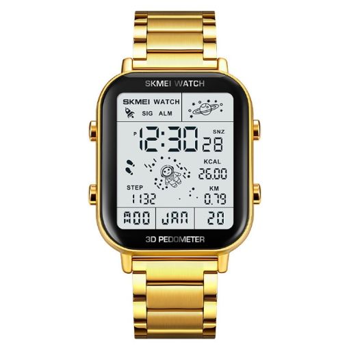 SKMEI 1888 Gold Stainless Steel Waterproof Sports Digital Watch - 1