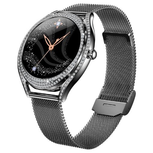 V66 1.28" BT5.0 Smart Watch, Heart Rate/Sleep, Steel Strap Black - 1