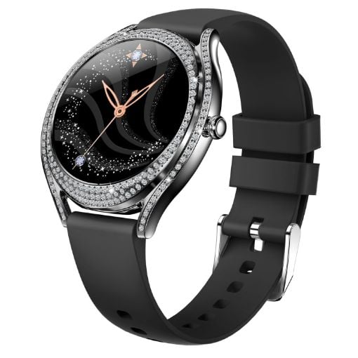 V66 1.28" BT5.0 Smart Watch, Heart Rate & Sleep Detect, Black Strap - 1