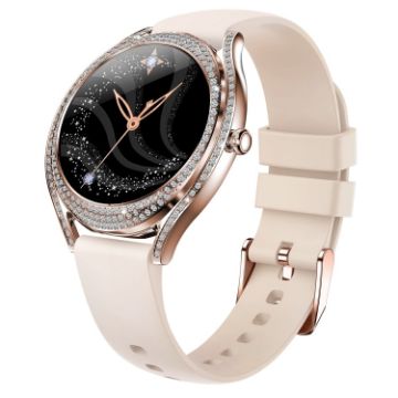 V66 1.28" BT5.0 Smart Watch, Heart Rate/Sleep, Silicone Gold Strap - 1