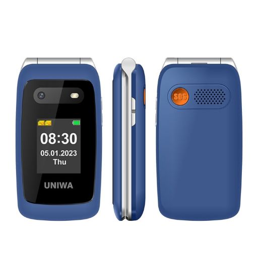 UNIWA V202T 4G Flip Phone, 2.4" Unisoc T107, SOS, Dual SIM (Blue) - 1