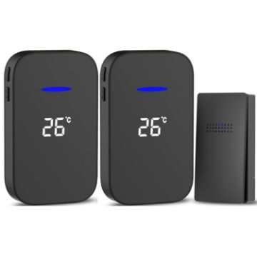 One to Two Wireless Doorbell & Elderly Pager, UK Plug (Black) - 1