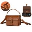 Cwatcun D80 Retro Brown Leather Camera Shoulder Bag, Medium Size - 1