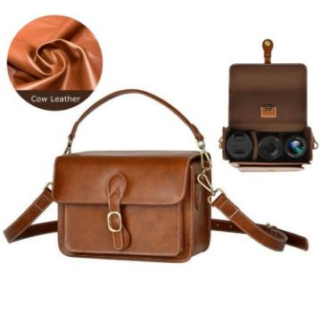 Cwatcun D80 Retro Brown Leather Camera Shoulder Bag, Medium Size - 1