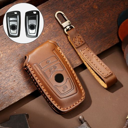 Hallmo Brown Cowhide Leather Key Case for Old BMW - 1