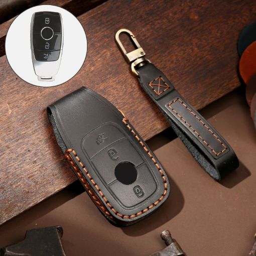 Mercedes E300L Black Cowhide Leather Key Cover Case - 1