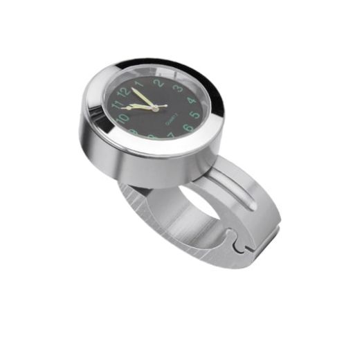 Silver Quartz Motorcycle Handlebar Clock with Lock 22-25mm - 1