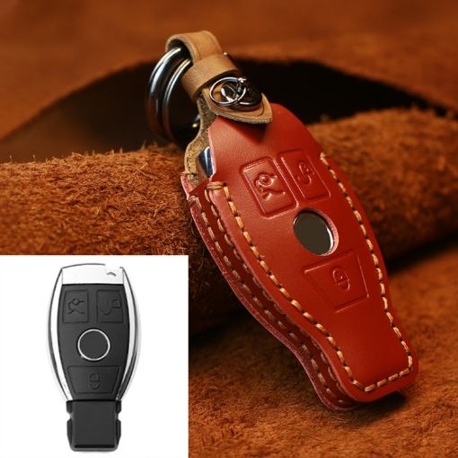 Red Cowhide Leather Key Cover for Mercedes-Benz Old Style Car - 1