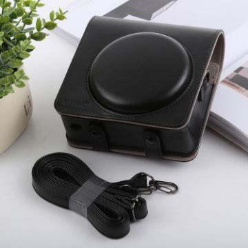 Retro Style Leather Camera Case with Strap for instax SQ6 (Black) - 1