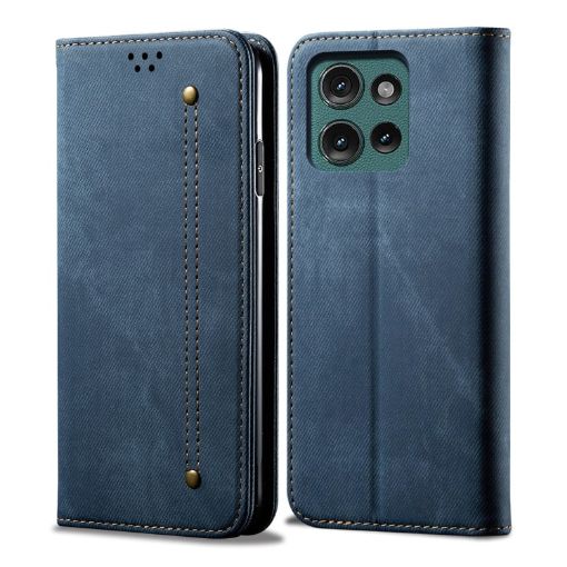 Moto G75 5G Blue Denim Texture Flip Leather Phone Case - 1